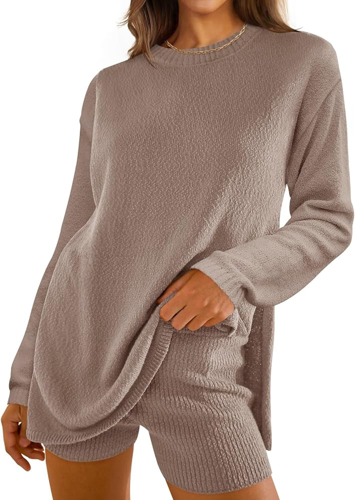 ZESICA Women's Two Piece Sweater Lounge Sets 2024 Fall Casual Knit Trendy Tunic and Shorts Outfit... | Amazon (US)