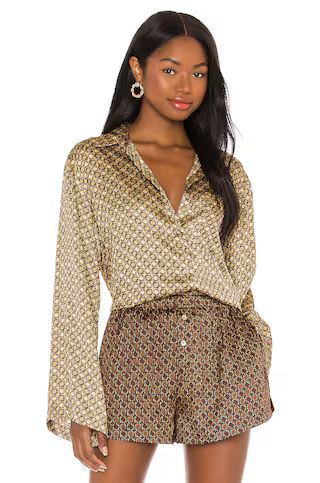 L'Academie Oversized Button Down in Tan Chain from Revolve.com | Revolve Clothing (Global)