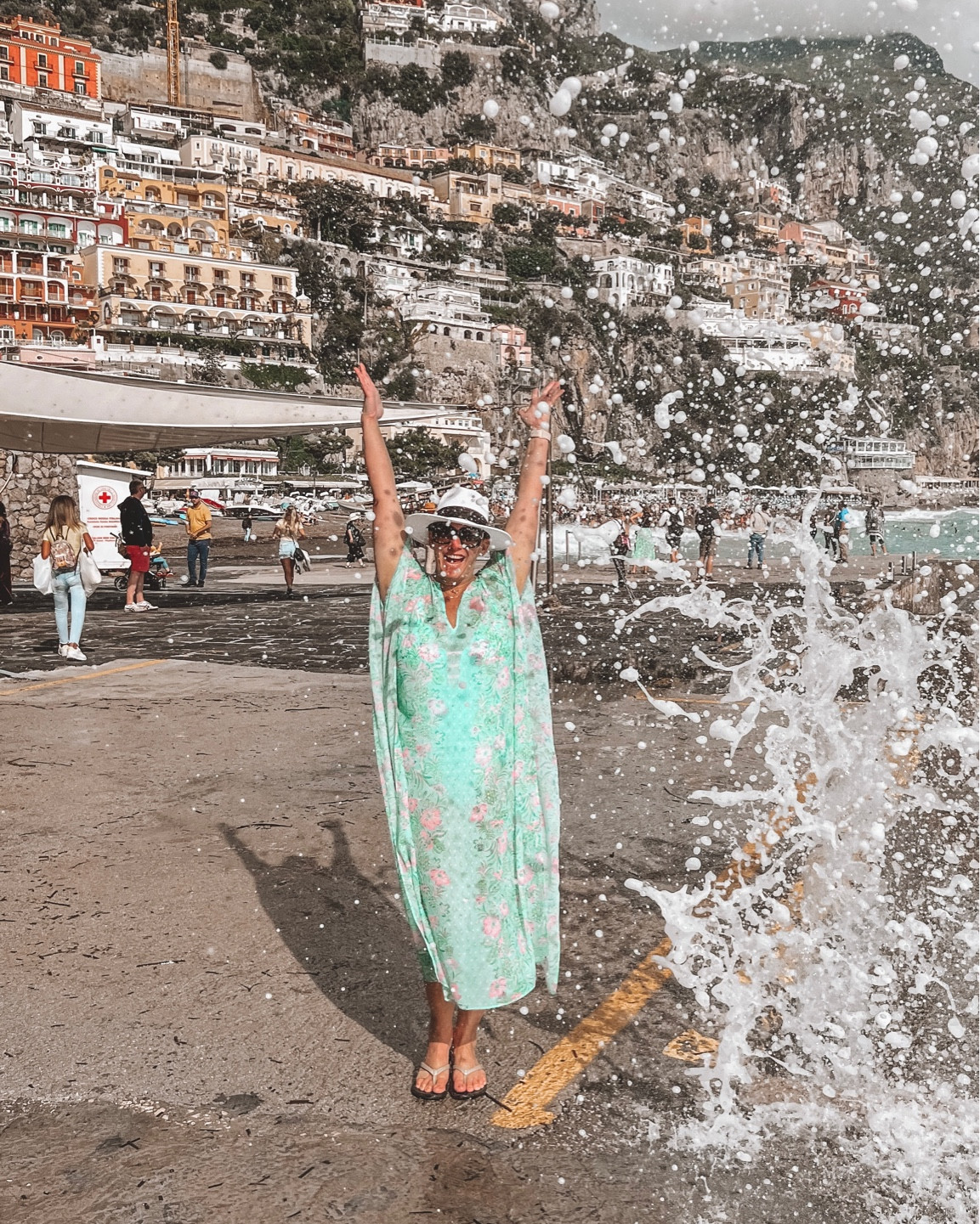 I’m wearing a Lilly Pulitzer Caftan, with the matching swimsuit underneath. It’s terrific because I can wear it all day, out to lunch, shopping, etc. I’ve even stayed in these to out out for a casual dinner, while on vacation. You can’t totally see through it, so I felt comfortable wearing it anywhere and so cute!

#LTKtravel #LTKstyletip #LTKswim