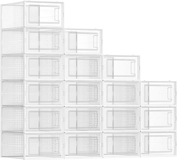 SONGMICS Shoe Boxes, Pack of 18 Shoe Storage Organizers, Stackable Clear Plastic Boxes for Closet... | Amazon (US)