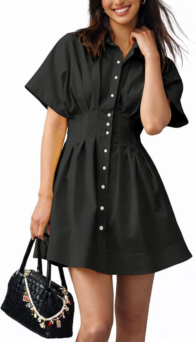 Shy Velvet Women’s Mini Shirt Dress Casual Button Down Short Sleeve Collared Summer Dresses | Amazon (US)