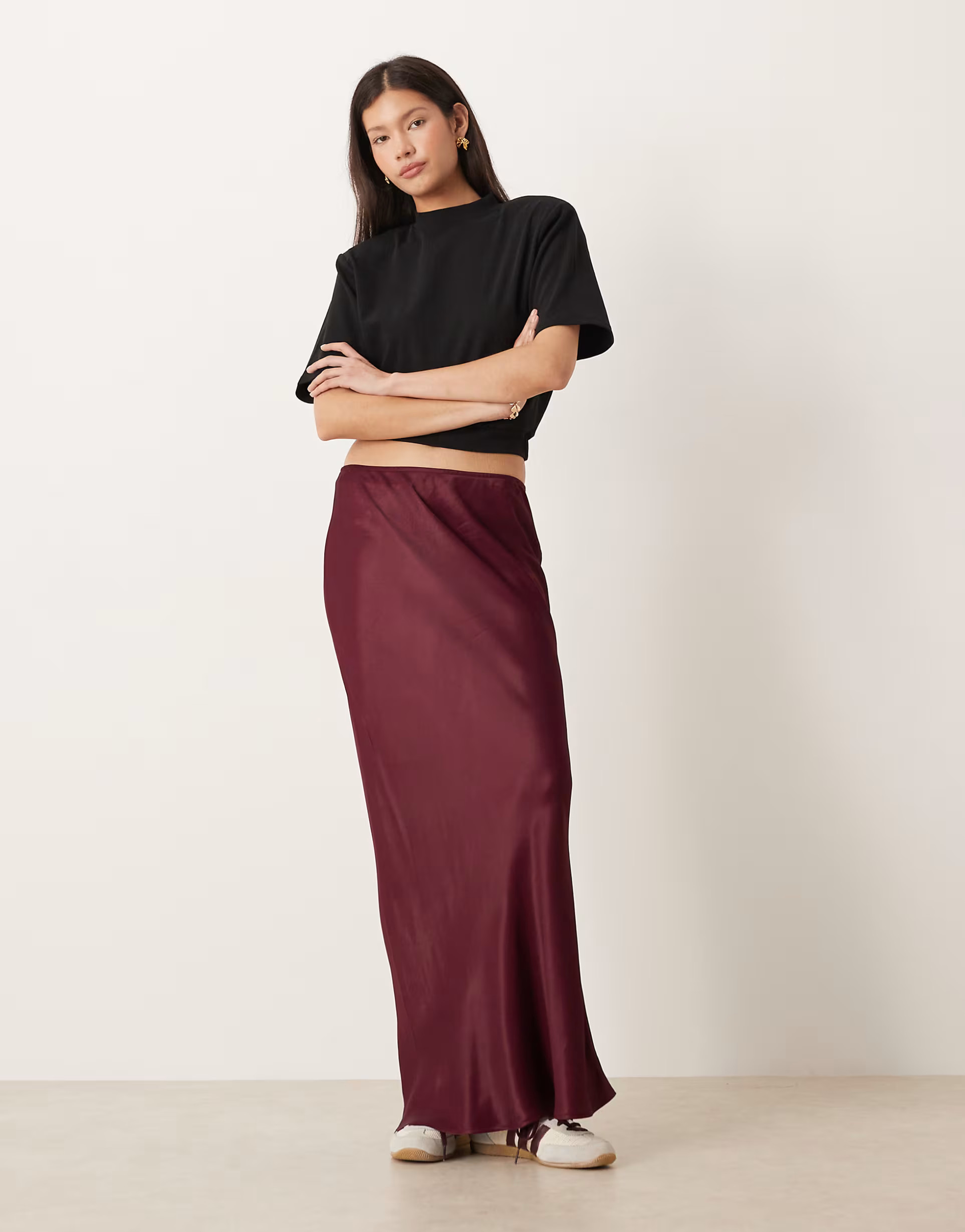 ASOS DESIGN satin bias maxi skirt in plum | ASOS (Global)