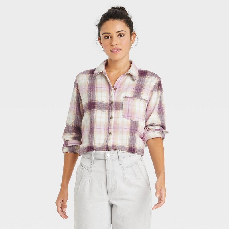 Women's Long Sleeve Flannel Button-Down Shirt - Universal Thread™ Plaid | Target