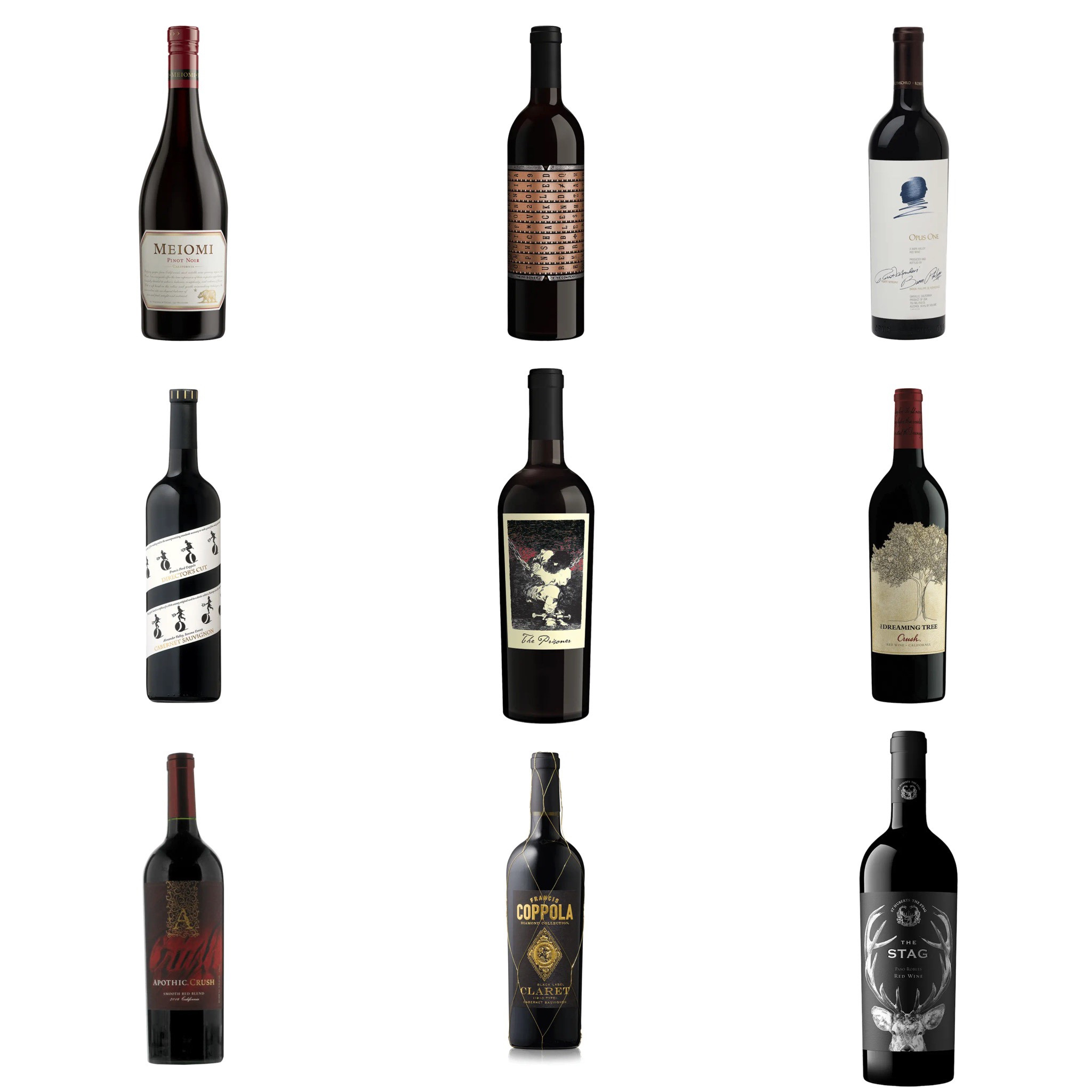 Top 16 Favorite Red Wines

1. The Prisoner Red Blend 
2. The Dreaming Tree Crush
3. Meiomi Pinot Noir
4. Coppola Director’s Cut Cabernet
5. Opus One
6. The Stag Red Blend
7. Apothic Crush
8. Coppola Diamond Claret
9. Unshackled Red Blend
I0. Saldo Red Blend
11. Botham Big Stuff Red
12. Antigal Uno Malbec
13. The Prisoner Pinot Noir
14. Josh Cellars Red Blend
15. Apothic Dark
16. 19 Crimes Red Blend