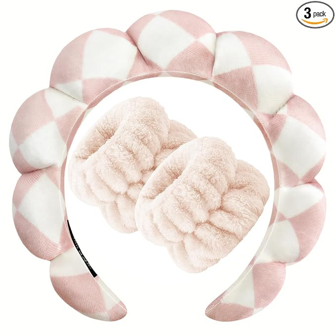 Zkptops Spa Headband for Washing Face Wristband Set Sponge Makeup Skincare Velvet Fabric Bubble S... | Amazon (US)