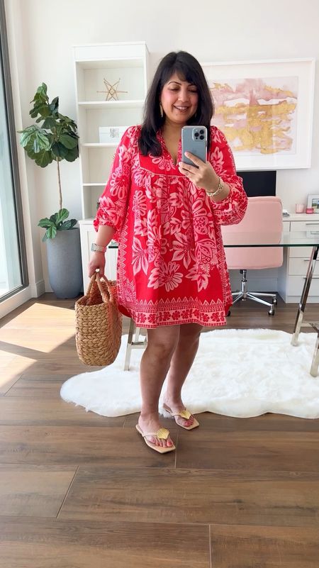 This beautiful dress from Farm Rio is on sale 20% off with code MORE20! This print is so pretty and makes the perfect summer outfit, vacation outfit or even wedding guest dress! I wear size medium. Katy Perry raffia shell sandals true to size and on sale 40% off. Target straw tote bag on sale 30% off making it under $30! J. Crew raffia earrings no longer available but linked similar. 

Summer outfit, vacation outfit, travel outfit, vacation outfits, summer dress, floral dress, Farm Rio dress, red dress, summer date night, wedding guest dress

#LTKSaleAlert #LTKMidsize #LTKVideo