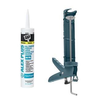 Alex Plus 10.1 oz. White Acrylic Caulk Plus Silicone and Anvil Caulk Gun | The Home Depot