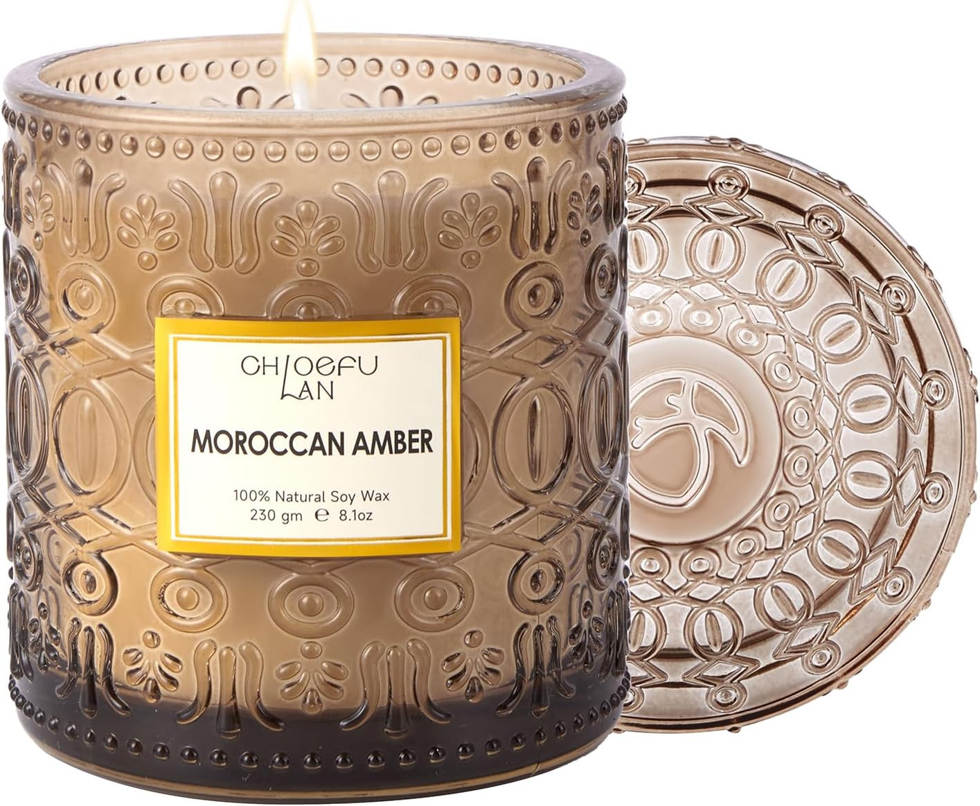 Chloefu LAN Amber Candles for Home Scented, Gifts for Women & Men, Luxury Glass Jar Candle, Natural Soy Wax, Home Decor, 55 Hours Long Burning, 8.1 oz | Amazon (US)