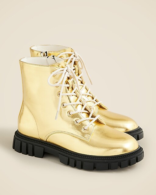 Girls' lace-up lug-sole boots in metallic | J. Crew US