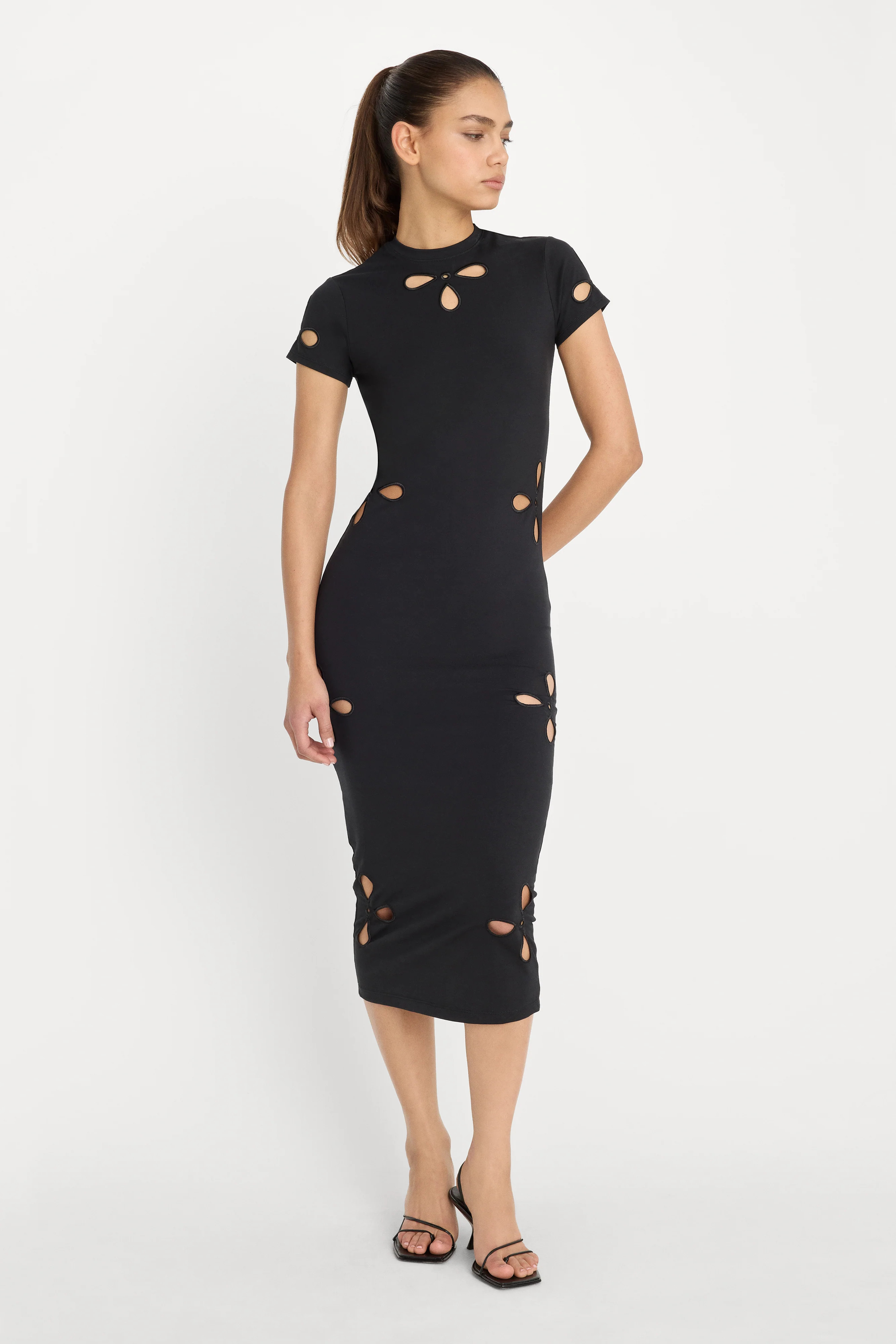 SUPER STRETCH EYELET MIDI DRESS | BLACK001 - GOOD AMERICAN | Good American