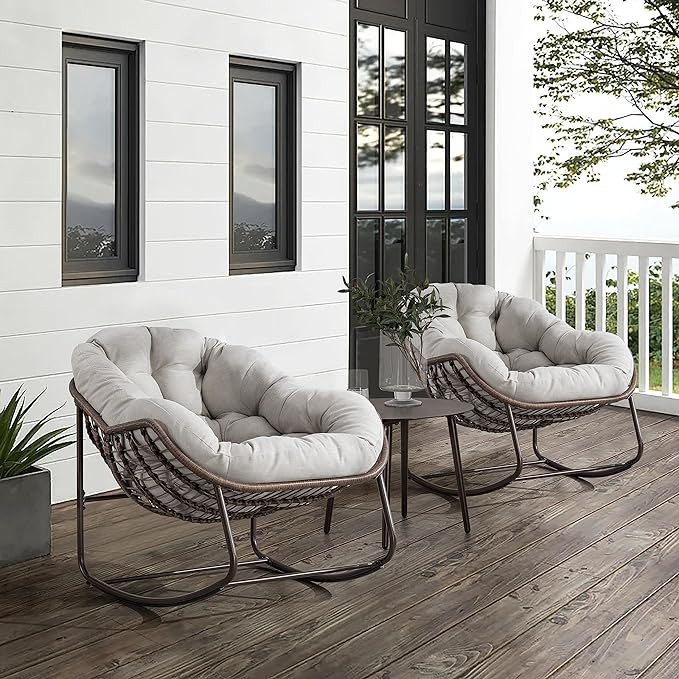 Large Indoor Outdoor Rocking Chair, Oversized Rocking Papasan Chair with Thick Cushion and Frame ... | Amazon (US)