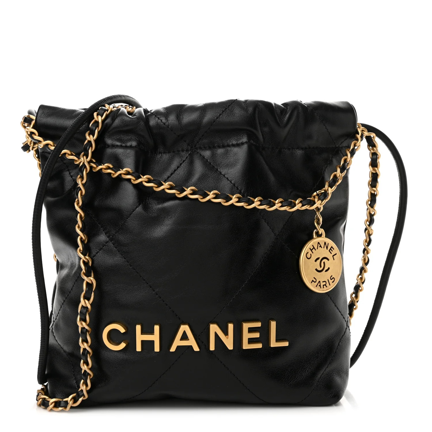 Shiny Calfskin Quilted Mini Chanel 22 Black | FASHIONPHILE (US)