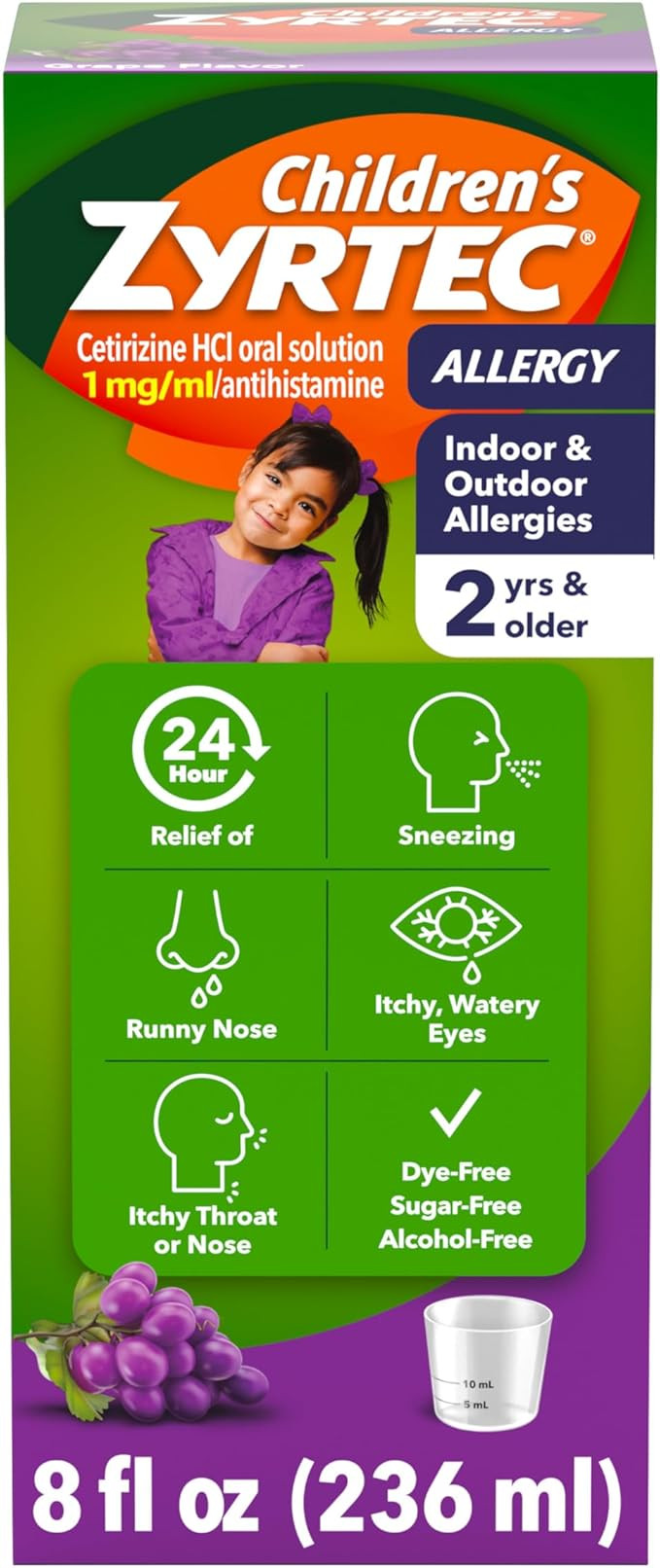 Zyrtec Children’s 24-Hour Allergy Relief Syrup, 5 mg Cetirizine Hydrochloride Antihistamine, Ki... | Amazon (US)