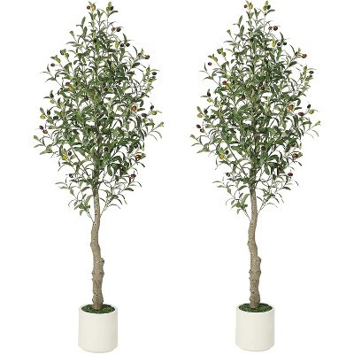 6Ft Faux Olive Tree - Fake Potted Olive Silk Plant with White Planter, Natural Olive  and Realistic Leaves for Home Office Decor, Set of 2 | Target