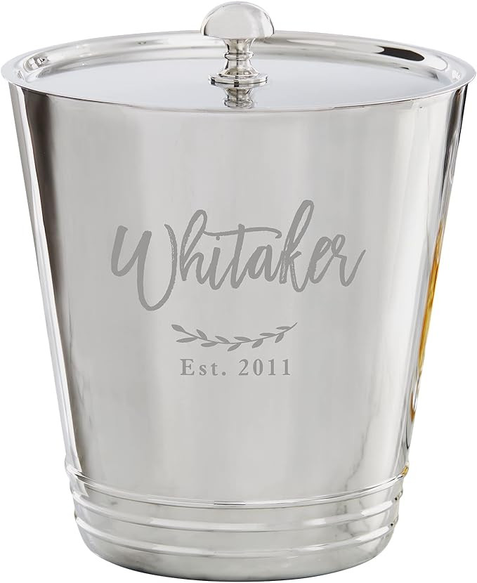 Personalization Universe Family Name Personalized Stainless Steel Ice Bucket with Lid - Custom En... | Amazon (US)