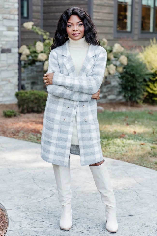 Time Rolls By Grey Plaid Cardigan Coat DOORBUSTER | Pink Lily