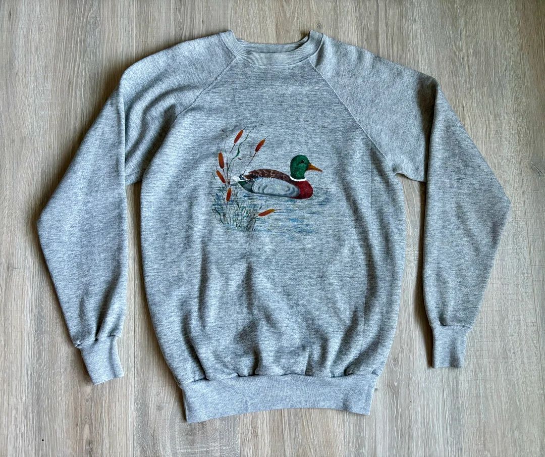 Sm/med Vintage 80s Hand Painted Mallard Duck Gray Sweatshirt - Etsy | Etsy (US)