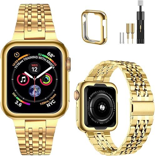 MioHHR Compatible with Apple Watch band 38mm 40mm 41mm 42mm 44mm 45mm 49mm, Solid Stainless Steel... | Amazon (US)