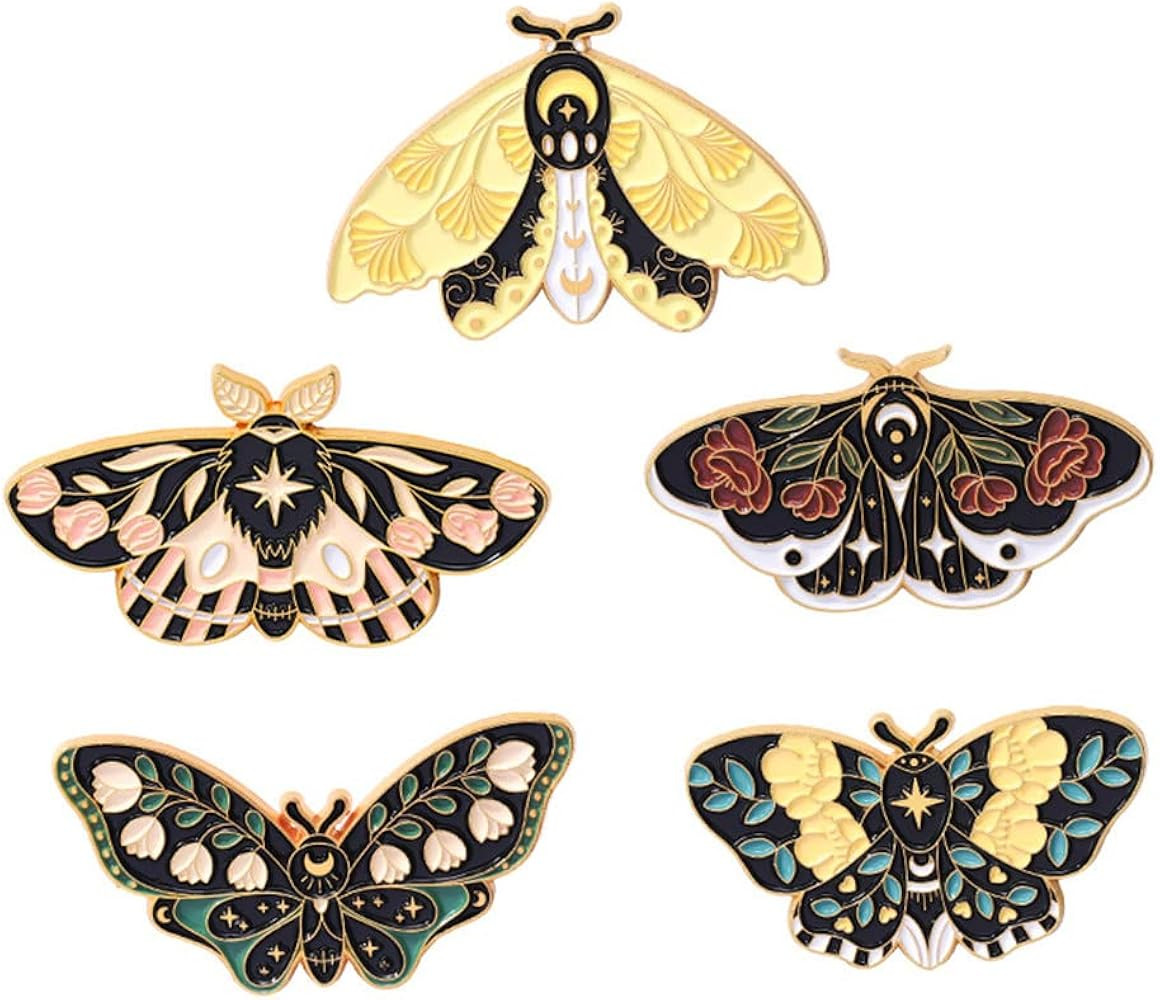 5pcs Butterflys Enamel Pins Moth Butterfly Insect Brooches Metal Enamel Pin Colorful Flower Leaf ... | Amazon (US)