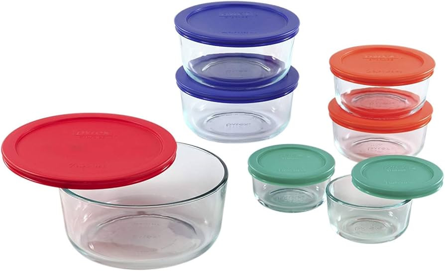 Pyrex Simply Store 14-Pc Glass Food Storage Container Set with Lid, 7-Cup, 4-Cup, 2-Cup & 1-Cup R... | Amazon (US)