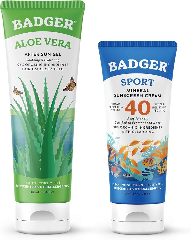 Amazon.com: Badger SPF 40 Sport Mineral Sunscreen Cream & Organic Aloe Gel, Reef-Friendly Water-R... | Amazon (US)