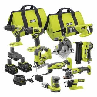 RYOBI ONE+ 18V Cordless 10-Tool Combo Kit with 3 Batteries and Charger PCK750KN - The Home Depot | The Home Depot