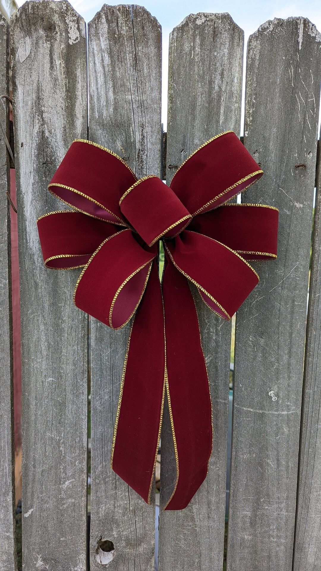 Burgundy Bow Christmas Wreath Bow Window Bow Burgundy Gold - Etsy | Etsy (US)