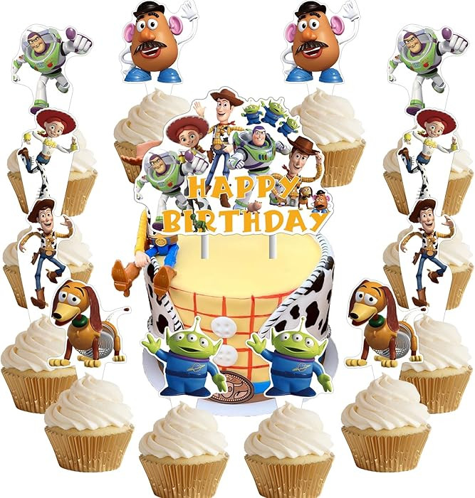 25Pcs Toy-Storys Birthday Party Supplies Pack Includes 1 Cake Topper 24 Cupcake Toppers for Toy-S... | Amazon (US)