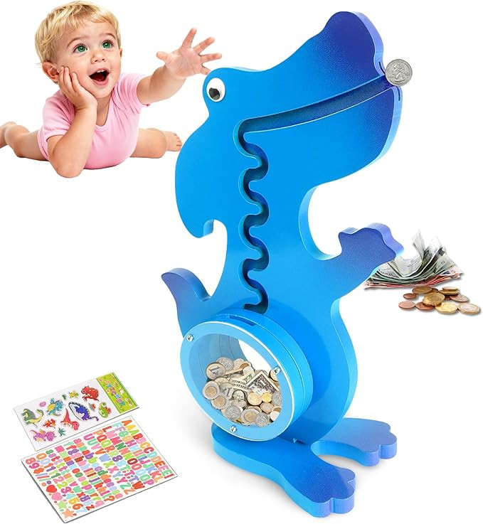 Vennocci Dinosaur Piggy Bank for Kids Boys Girls, Wooden Dino Coin Banks with Large Clear Acrylic... | Amazon (US)