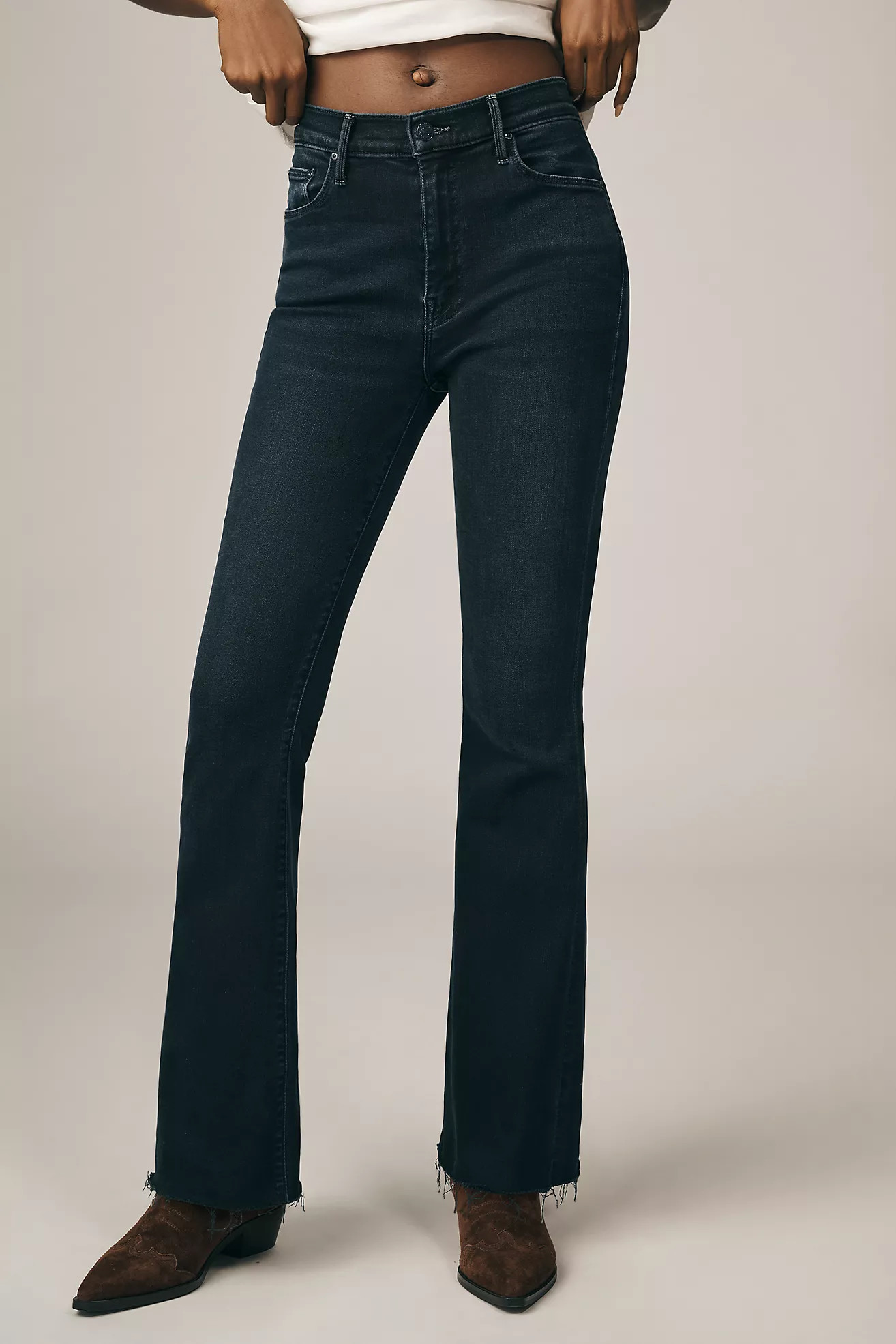 MOTHER Weekender Fray Mid-Rise Flare Jeans | Anthropologie (US)