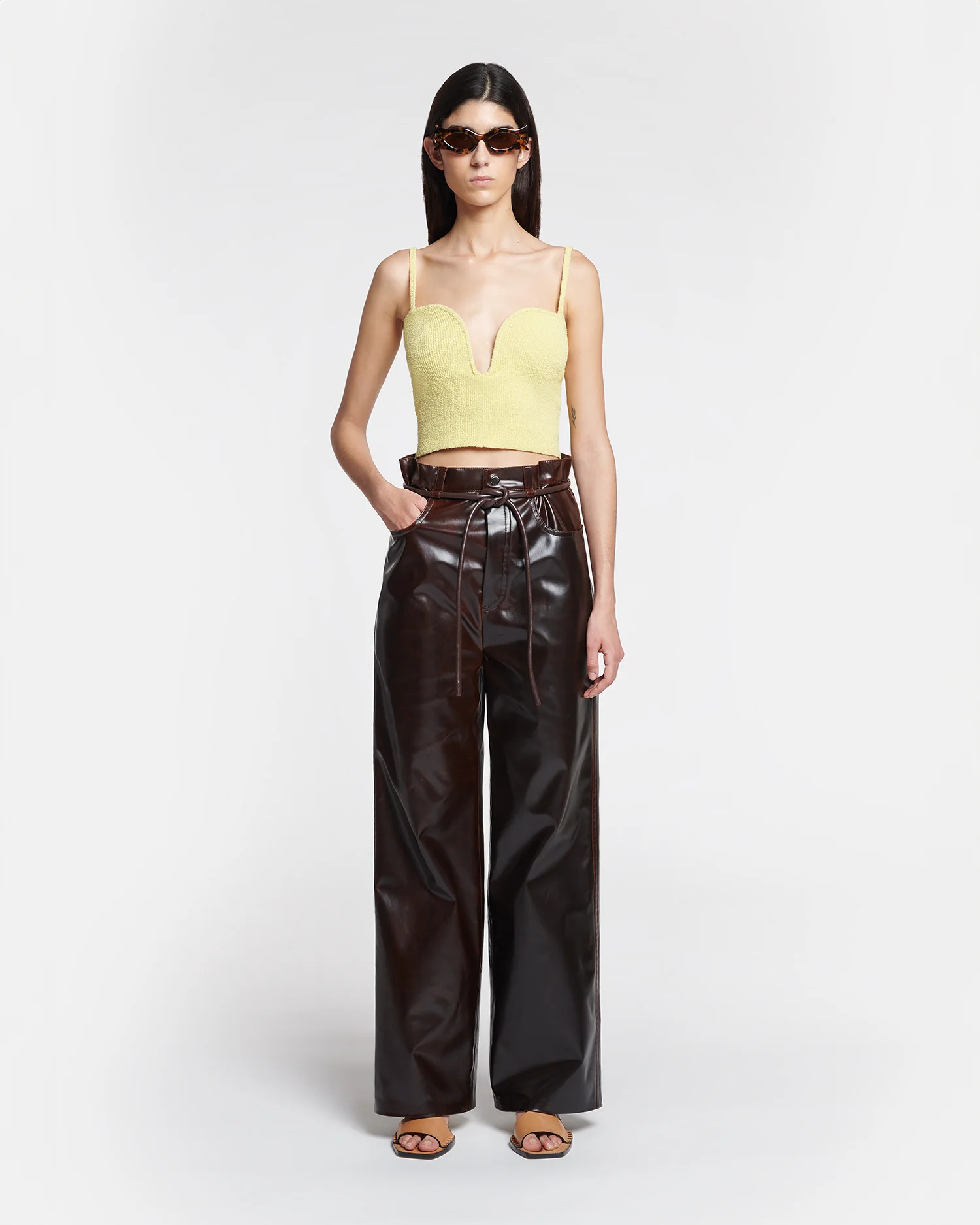 Sato - Belted Alt Vintage Leather Pants - Dark Brown | Nanushka