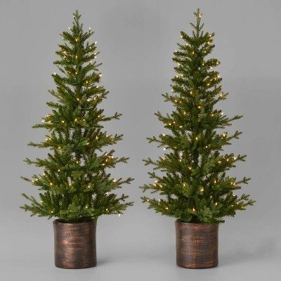 2pc 5' Pre-Lit Balsam Fir Potted Artificial Christmas Tree Clear Lights - Wondershop™ | Target