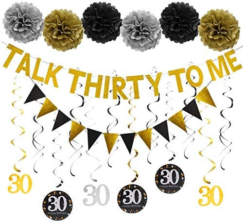 Kauayurk Talk Thirty to Me Banner Decorations Kit - 20Pcs - Gold Happy 30th Birthday Party Supplies  | Amazon (US)