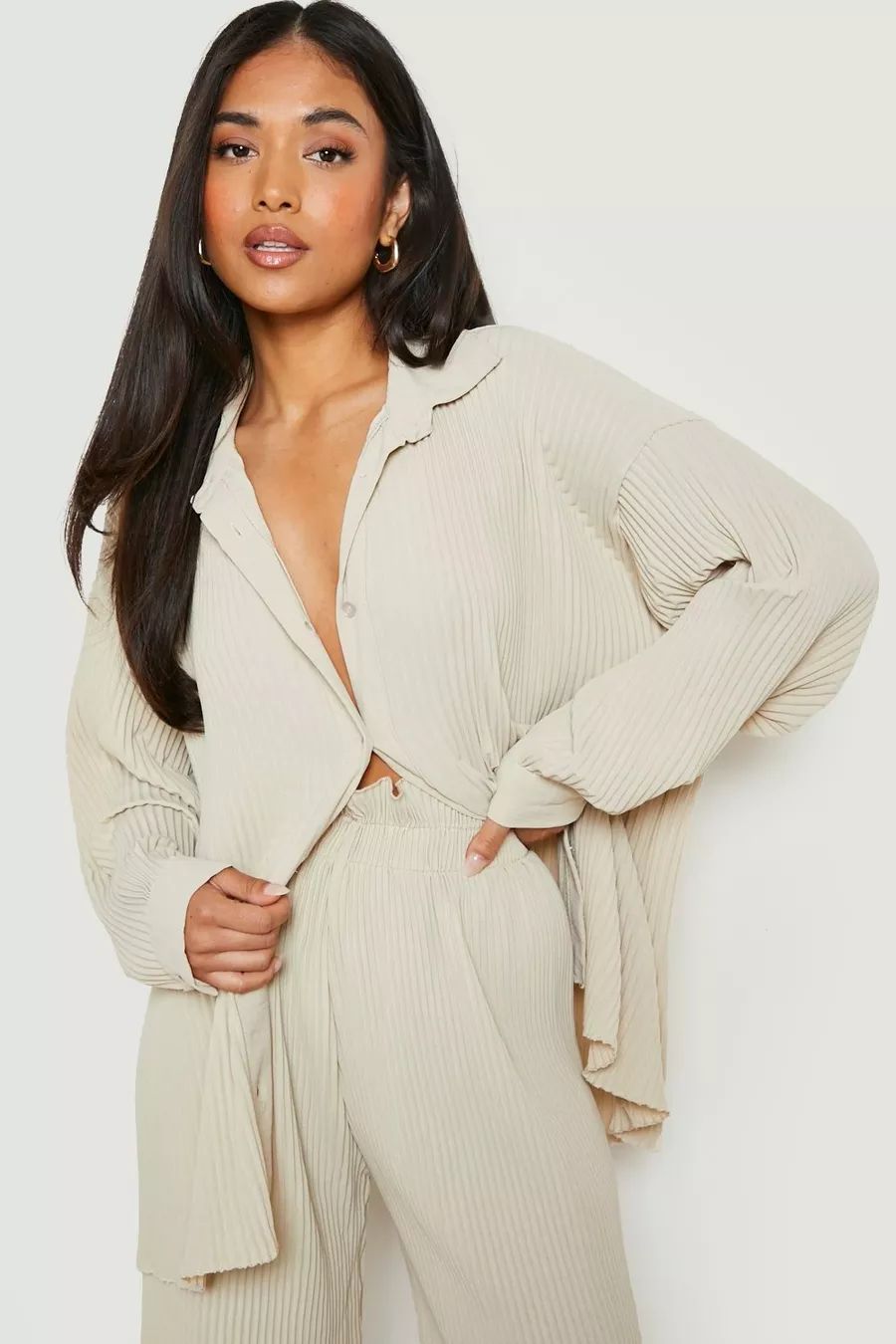 Petite Plisse Oversized Shirt | Boohoo.com (US & CA)