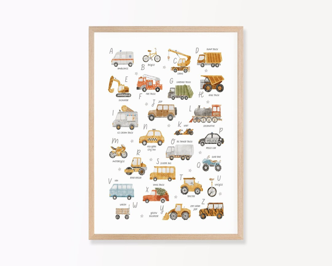 Car and Truck Alphabet Printed Art Print Cars Alphabet Printed and Shipped Watercolor Alphabet Pr... | Etsy (US)