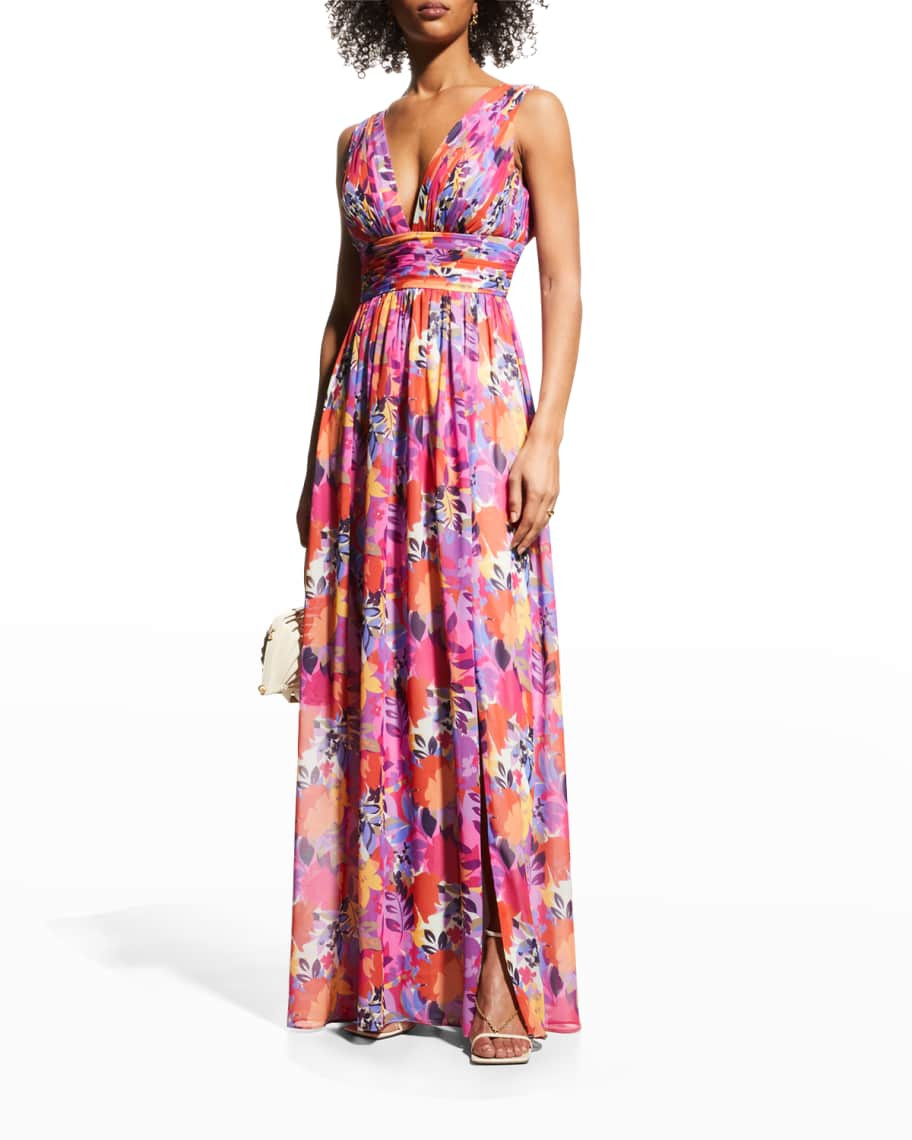 Aidan by Aidan MattoxV-Neck Sleeveless Gathered Maxi Dress | Neiman Marcus