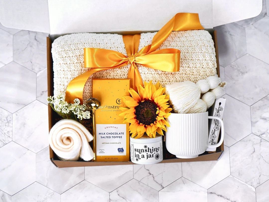 Sending Sunshine Gift Box for Women Gift Basket With Blanket and Mug, Chocolate, Candle Get Well ... | Etsy (US)