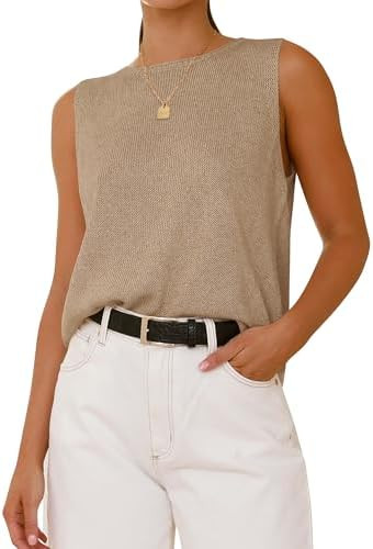 BTFBM Women's Sleeveless Sweater Vest 2026 Summer Crew Neck Ribbed Knit Lightweight Pullover Casu... | Amazon (US)
