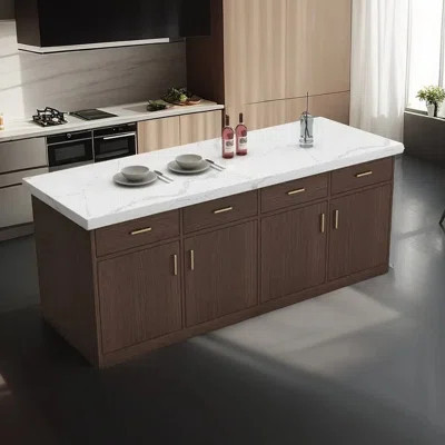 86.61" Kitchen Island with Marble Top, Drawer Storage, and Cabinet | Wayfair North America