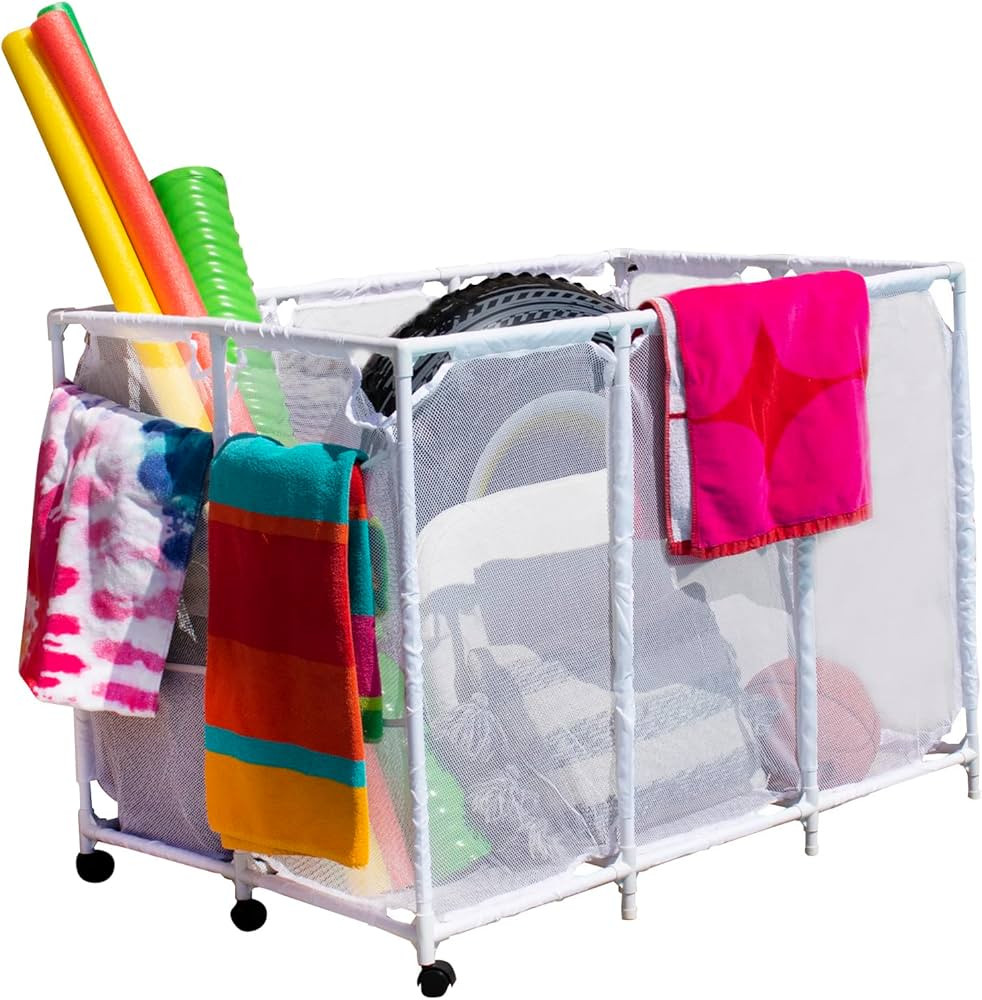 Pool Bins Pool Noodles Holder, Toys, Floats, Balls and Floats Equipment Mesh Rolling Storage Orga... | Amazon (US)