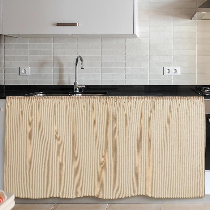 VitalCozy Cabinet Curtains 28" W x 51" L Sink Skirt for Bathroom Kitchen Office Desk Brown Stripe... | Amazon (US)