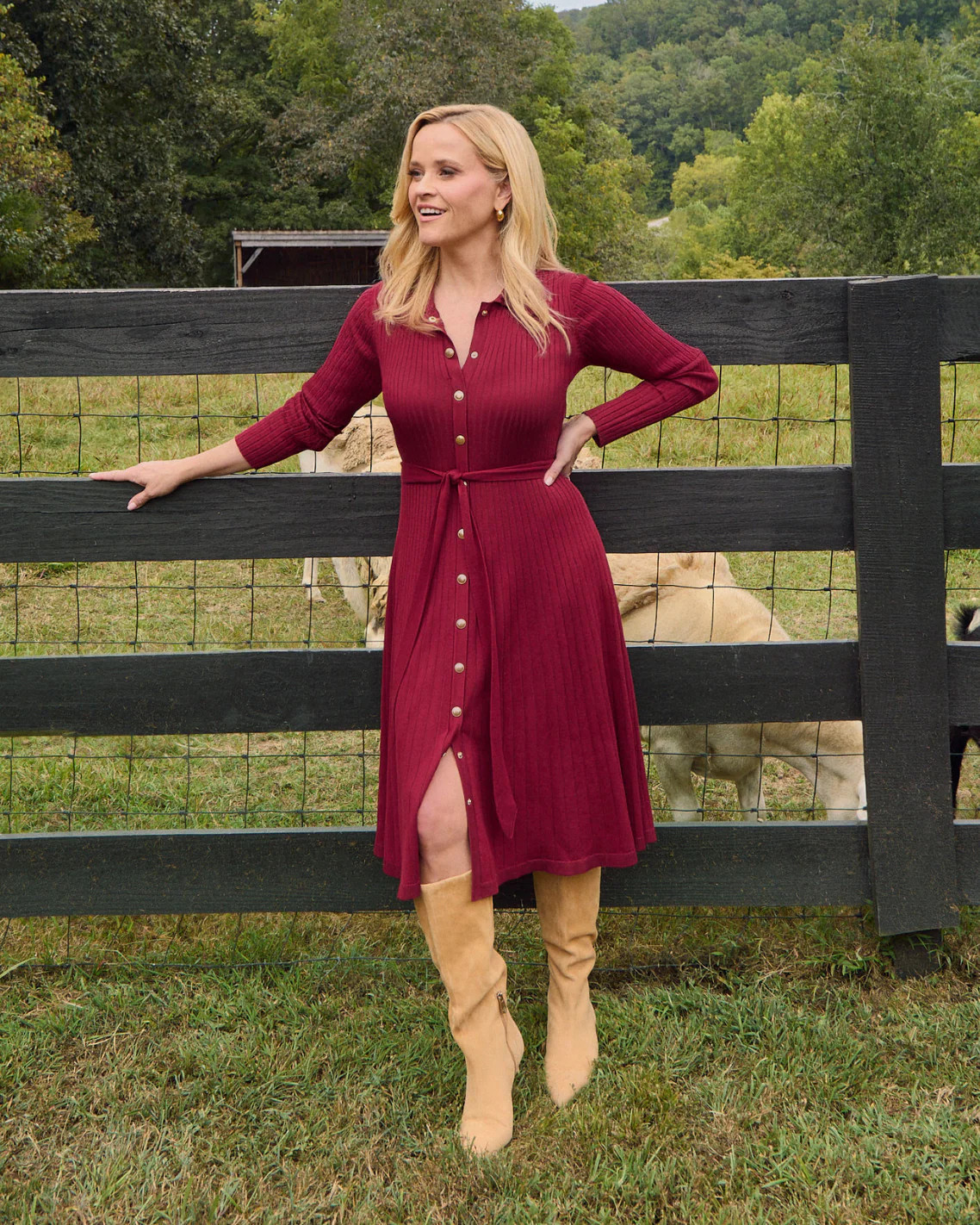 Monroe Knit Midi Dress in Burgundy | Draper James (US)