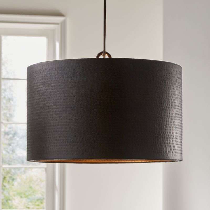 Rodan Hammered Dark Bronze Metal Drum Pendant Light + Reviews | Crate & Barrel | Crate & Barrel