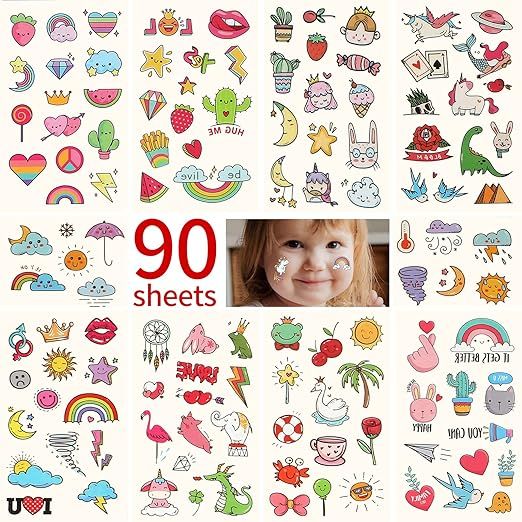 Metker 90 sheets (1000 patterns) kids waterproof Temporary Tattoos, children's temporary tattoo t... | Amazon (US)