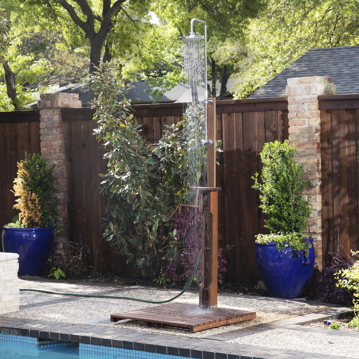 Noah Stainless Steel Free Standing Outdoor Shower and Footwash Spout and Duckboard | Wayfair North America