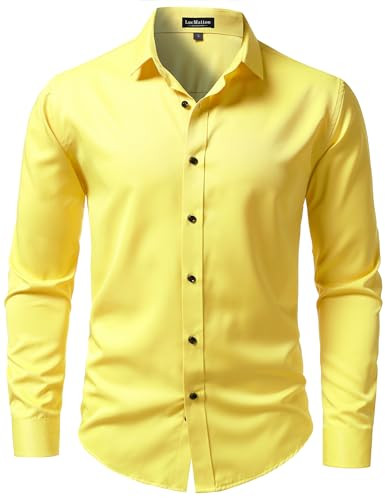 LucMatton Men's Long Sleeve Button Up Dress Shirt Yellow L | Amazon (US)