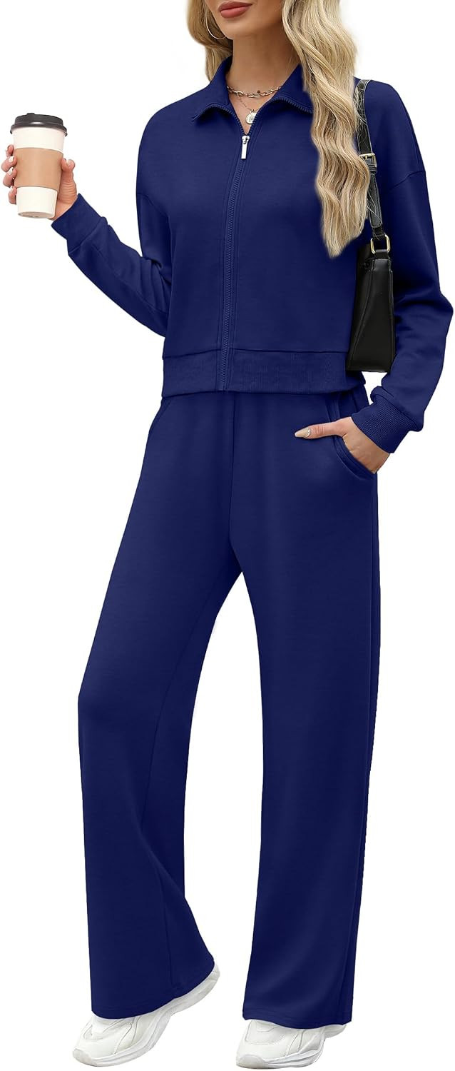 XIEERDUO Lounge Sets for Women 2025 Sweatsuit 2 Piece Outfits Sweatshirt Wide Leg Sweatpant Tracksuit Matching Set | Amazon (US)