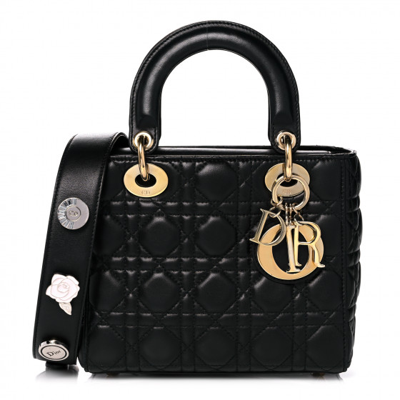 CHRISTIAN DIOR Lambskin Cannage Small Lucky Badges My Lady Dior Black | Fashionphile