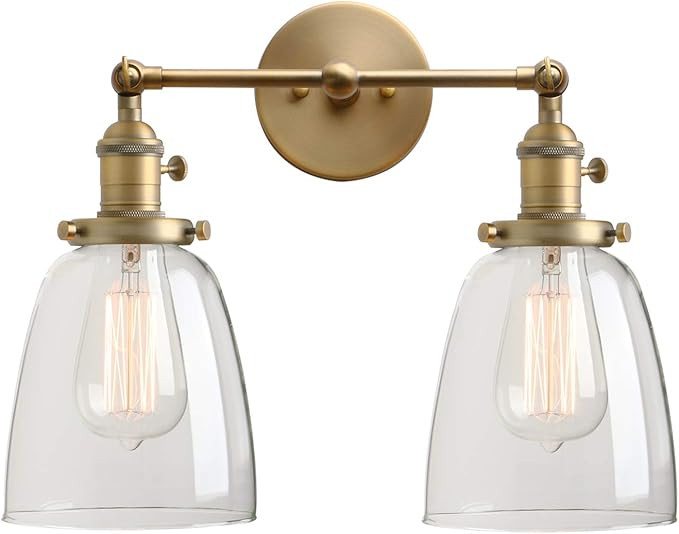 Permo Double Sconce Vintage Industrial Antique 2-Lights Wall Sconces with Oval Cone Clear Glass S... | Amazon (US)