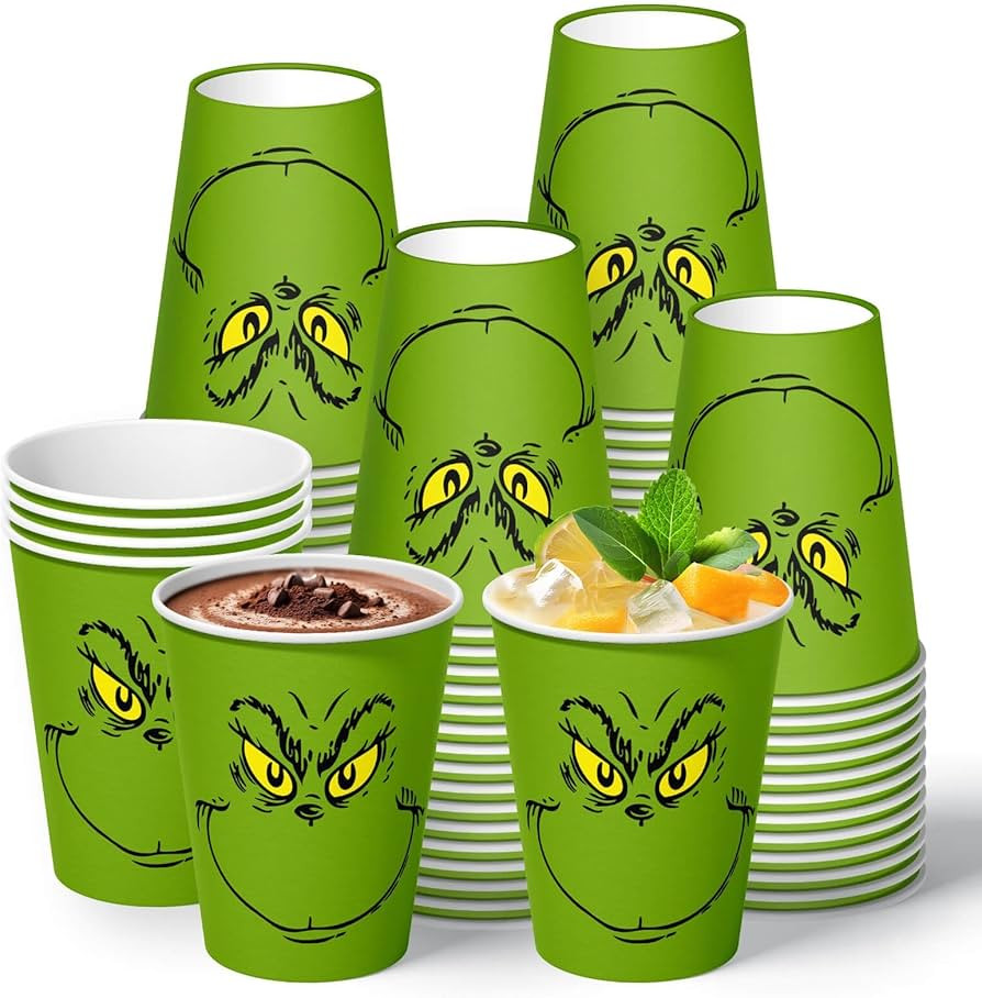 60Pcs Merry Christmas Paper Cups Whoville Grinchmas Chocolate Cocoa Tea Cups Green Elf Disposable... | Amazon (US)